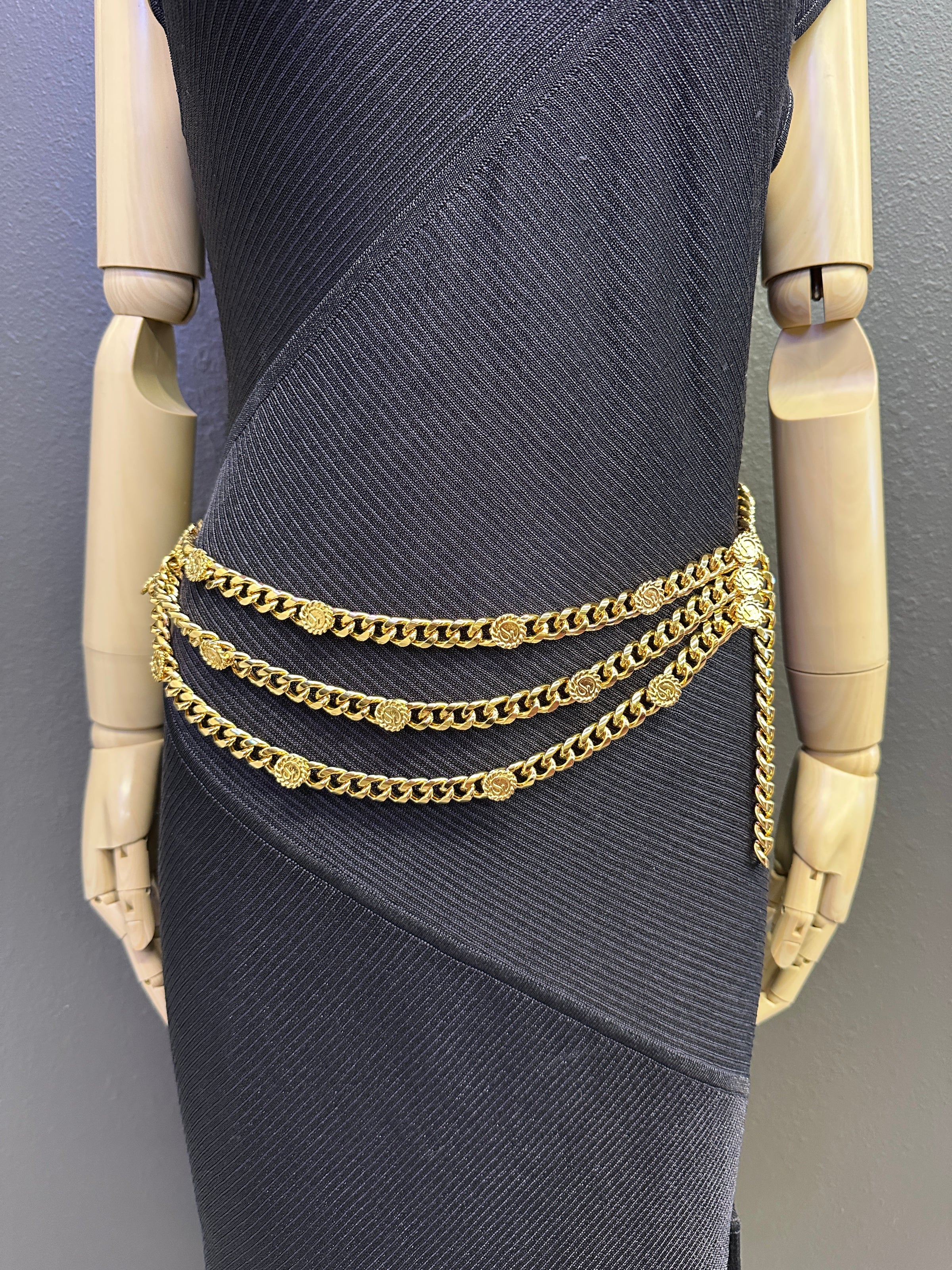 st.john triple -strand medallions logo chain VINTAGE ST. JOHN rhinestone medallions, statement necklace  main image 4